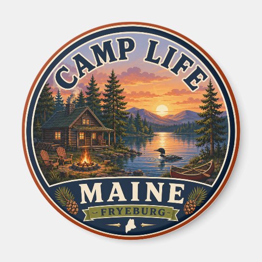 Aimant Rond Camp Life Fryeburg Maine (Devant)