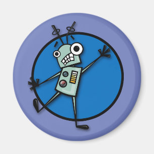 AIMANT ROND DE BANDE DESSINÉE DE ROBOT DRÔLE DE