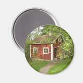 Aimant rond de chalet rouge (Recto/Verso)