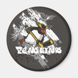 Aimant rond de graffiti de pingouins du Jersey