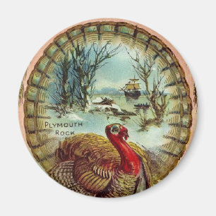 Aimant rond de la Turquie de thanksgiving vintage