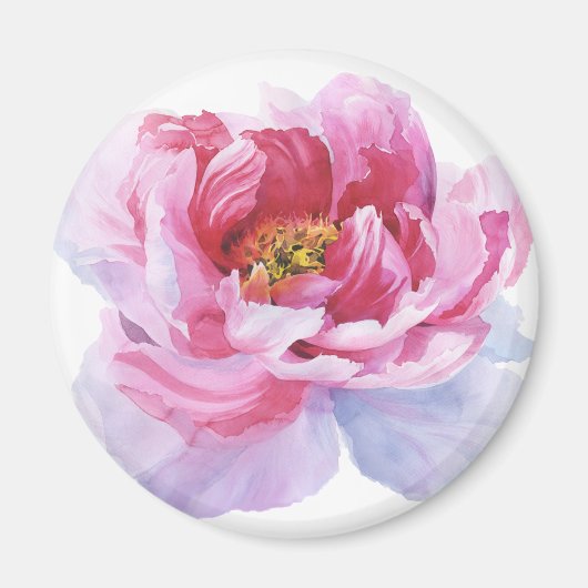 Aimant rond de pivoine rose (Devant)