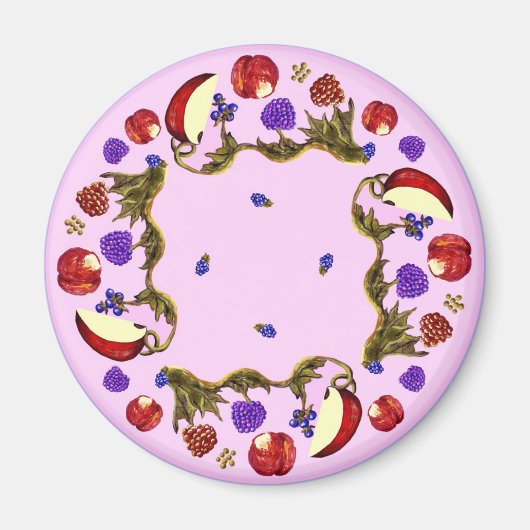 Aimant Rond Fruit Et Feuille (Devant)