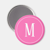Aimant Rond Monogramme Blanc sur Fond Rose (Recto/Verso)