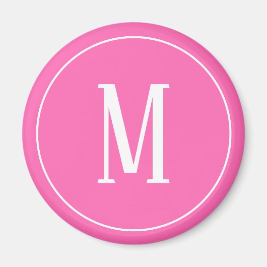 Aimant Rond Monogramme Blanc sur Fond Rose (Devant)