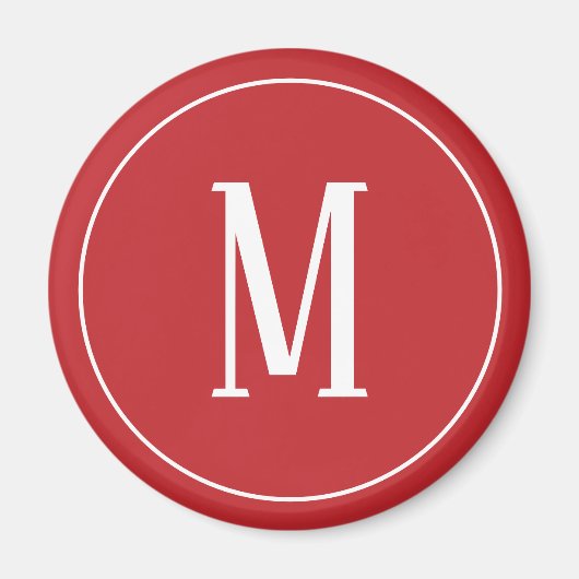 Aimant Rond Monogramme Blanc sur Fond Rouge Foncé (Devant)