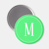 Aimant Rond Monogramme Blanc sur Fond Vert Clair (Recto/Verso)