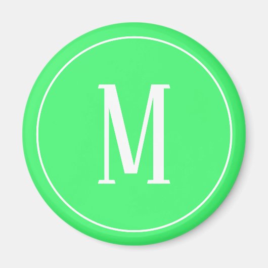 Aimant Rond Monogramme Blanc sur Fond Vert Clair (Devant)