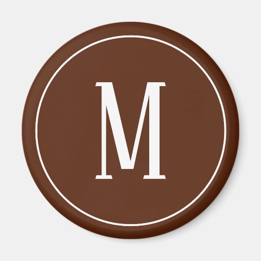 Aimant Rond Monogramme Blanc sur Marron (Devant)
