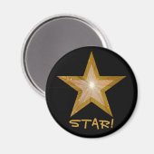Aimant rond noir Gold Star réfrigérateur 'STAR!' (Recto/Verso)