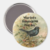 Aimant Rond Oiseau Vintage (Recto/Verso)