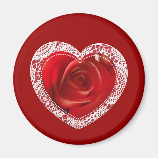 Aimant rond Red Lace Heart (Devant)