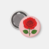 Aimant Rond Rose Rouge (Recto/Verso)