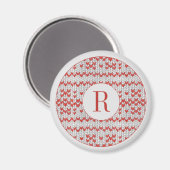 Aimant rond tricot nordique ROUGE + Initiale (Recto/Verso)