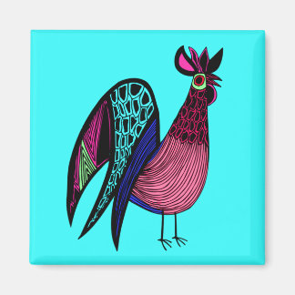 Aimant Rooster d'art populaire rose