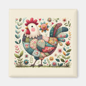 Aimant Rooster de Patchwork Folk aux accents floraux (Devant)