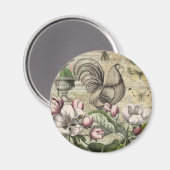 Aimant Rooster Garden Flower Papillon Art (Recto/Verso)