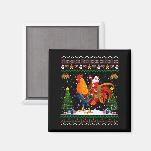 Aimant Rooster Ugly Xmas Gift Santa Riding Rooster Christ (Recto/Verso)