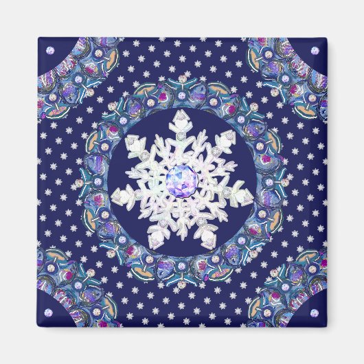 Aimant Rosace bleue et flocon de neige (Devant)