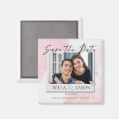 Aimant Rose Aquarelle Papillon Mariage Enregistrer La Dat (Recto/Verso)