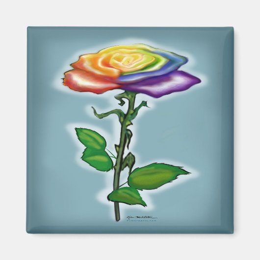 Aimant Rose arc-en-ciel unique (Devant)