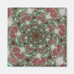 Aimant Rose Art fractal rouge et vert