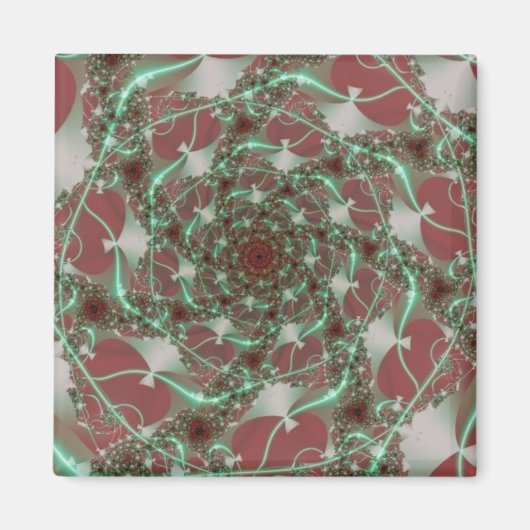 Aimant Rose | Art fractal rouge et vert (Devant)