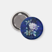 Aimant Rose blanche sur fond bleu marine texturé (Recto/Verso)