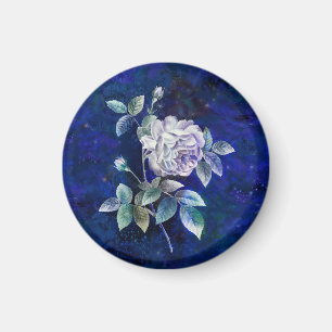 Aimant Rose blanche sur fond bleu marine texturé