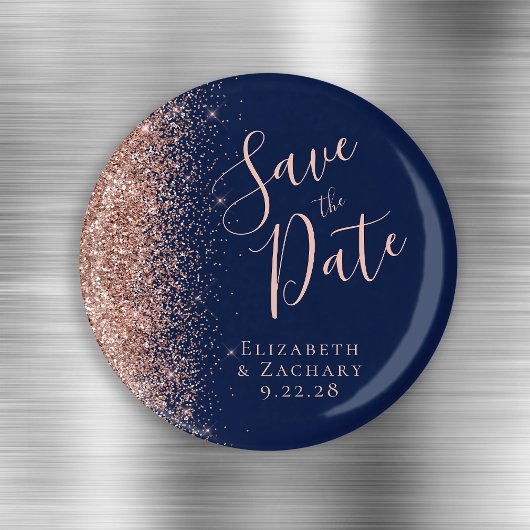 Aimant Rose bleu marine Parties scintillant d'or Script E