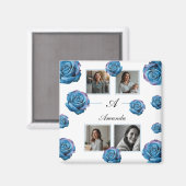 Aimant Rose bleu moderne Monogramme Photo Collage Personn (Recto/Verso)