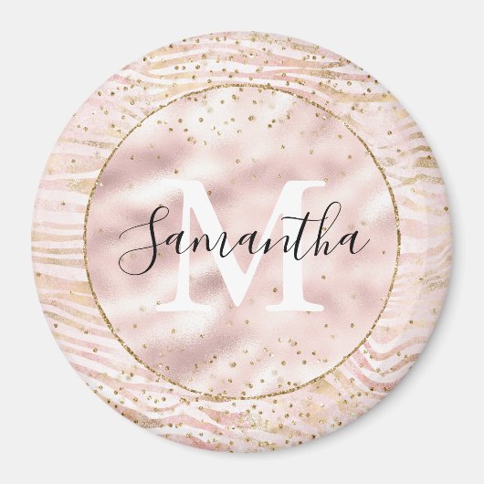 Aimant Rose Blush Gold Zebra Print Glitz (Devant)