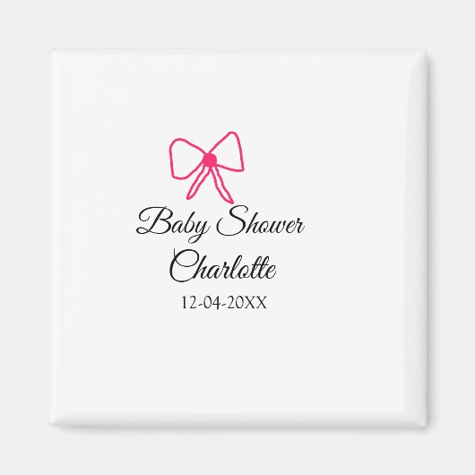 AIMANT ROSE BOW SIMPLE BABY SHOWER AJOUTER LE NOM DATE MI (Devant)