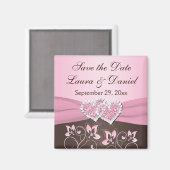 Aimant Rose, Brown Floral, Coeurs Enregistrer la date Mar (Recto/Verso)