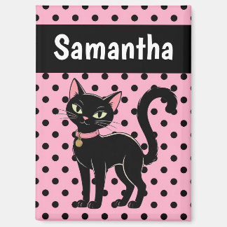 Aimant Rose Chat Noir Rétro Personnalisé