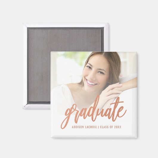 Aimant Rose Chic Gold Script Custom Photo Graduation (Recto/Verso)