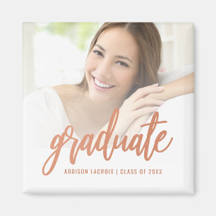 Aimant Rose Chic Gold Script Custom Photo Graduation