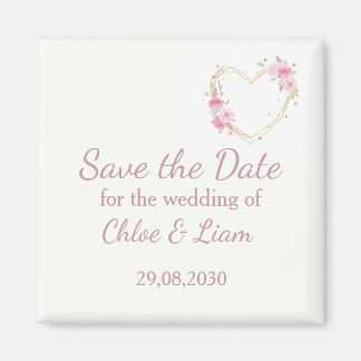 Aimant Rose d'aquarelle Coeur floral rose Sauvez la date 
