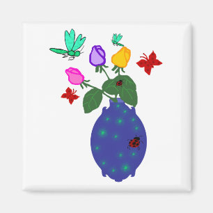 aimant rose de vase à libellule du papillon n