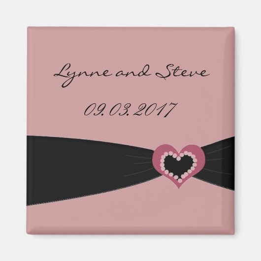 Aimant Rose et Ruban Noir Save the Date (Devant)