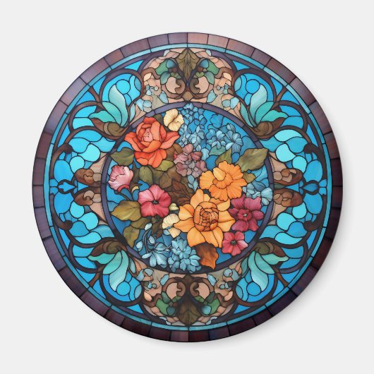 Aimant Rose Floral Faux Stained-Glass (Devant)