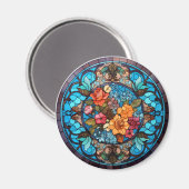 Aimant Rose Floral Faux Vitrail (Recto/Verso)