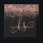 Aimant Rose Gold Blush Pink Parties scintillant Glam Nom<br><div class="desc">Glam Rose Gold Parties scintillant Élégant Aimant Monogram. Personnalisez facilement ce design d'aimant chic et branché avec une élégante parties scintillant brillante d'or rose sur un arrière - plan noir. Le design comprend votre monogramme manuscrit avec de jolis tourbillons et votre nom.</div>