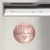 Aimant Rose Gold Glitter Drip Diamond Sweet Sixteen (In Situ (Lave-vaisselle))