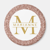 Aimant Rose Gold Glitter Monogram Name Personalized (Devant)