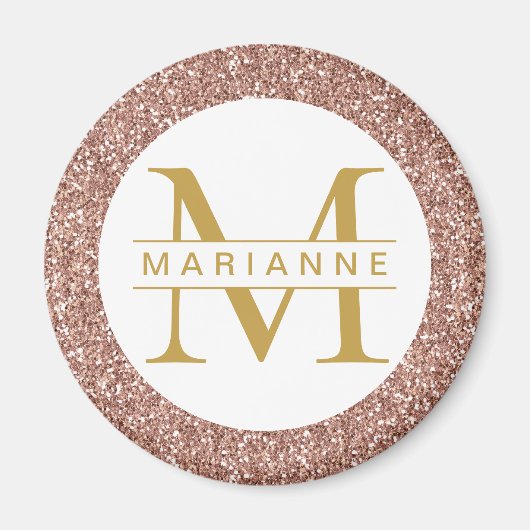 Aimant Rose Gold Glitter Monogram Name Personalized (Devant)