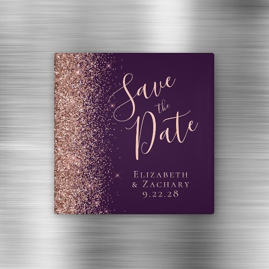 Aimant Rose Gold Glitter Script Faire-Part de Pré-Réserva
