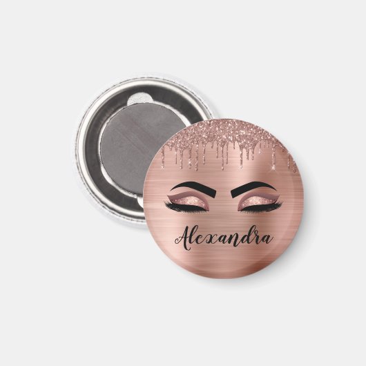 Aimant Rose Gold Glitter Sparkle Eyelashes Monogram (Recto/Verso)