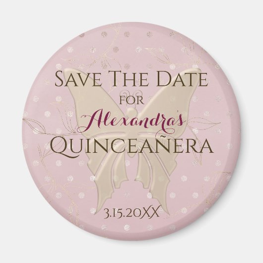 Aimant Rose Gold Quinceanera Enregistrer La Date (Devant)