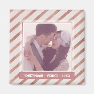 Aimant Rose Gold Striped Élégant Photo et texte personnal